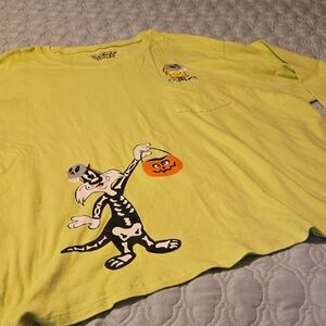 Looney Tunes Neon Yellow Halloween Graphic Long Sleeve Tee